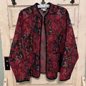 Serengeti Red/Black Floral Tapestry Open Blazer/Topper Size 3X